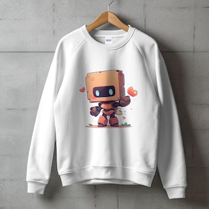Süßes Roboter Charakter Sweatshirt, Unisex Cartoon Grafik Pullover, Gemütliche Lässige Sci-Fi Kleidung, Love Heart Roboter Design Top