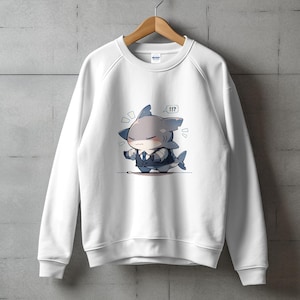 Sweat-shirt dessin animé mignon requin, pull unisexe sur le thème de l'océan, adorable pull animalier, vêtements décontractés confortables, idée cadeau
