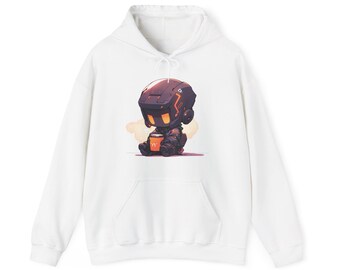 Cute Coffee Robot Hoodie, Sci-Fi Inspired Casual Wear, Unisex Robot Graphics Sweatshirt, Gift for Geeks