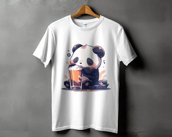 Cute Panda T-Shirt, Beer Loving Panda Graphic Tee, Unisex Cartoon Animal Shirt, Casual Comfortable Cotton Top, Gift for Beer Enthusiasts