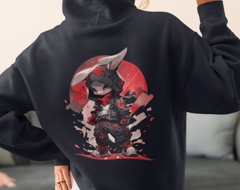 Cool Bunny Graphic Hoodie, Zip-Up Streetwear Unisex Sweatshirt, Casual Red and Grey Hooded Jacket, Urban Style Bunny Themed Apparel