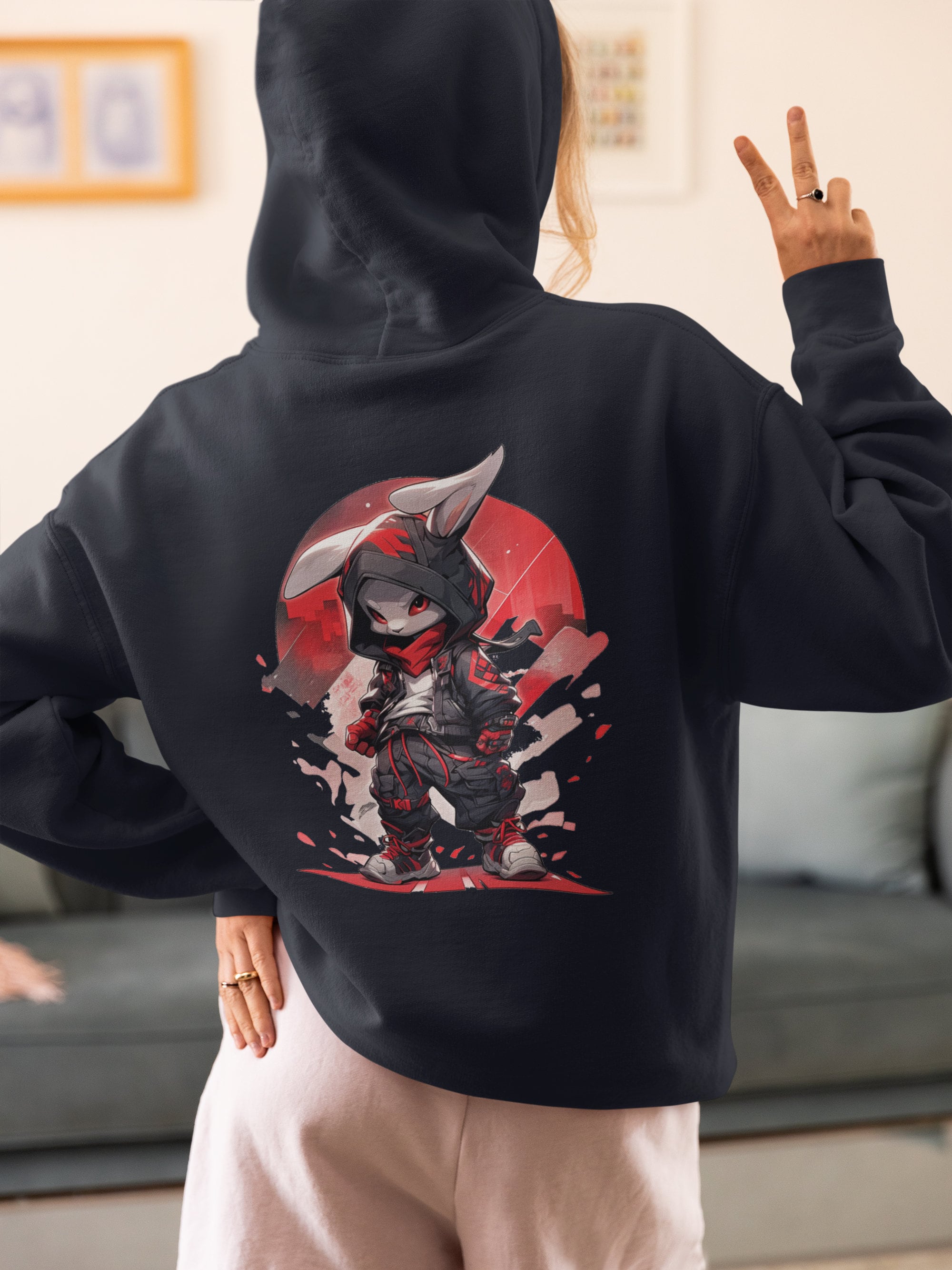 【CPGN STUDIO】23FW★ Buzzy Bunny Pigment Hoodie Cool Bunny Graphic Hoodie, Zip-up Streetwear Unisex