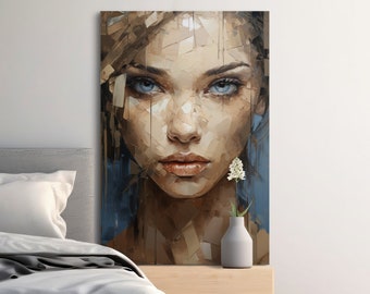 Abstract Portrait Canvas Art, Contemporary Female Face, Modern Wall Decor, Large Painting, Home Office Artwork, Unique Art Gift Idea