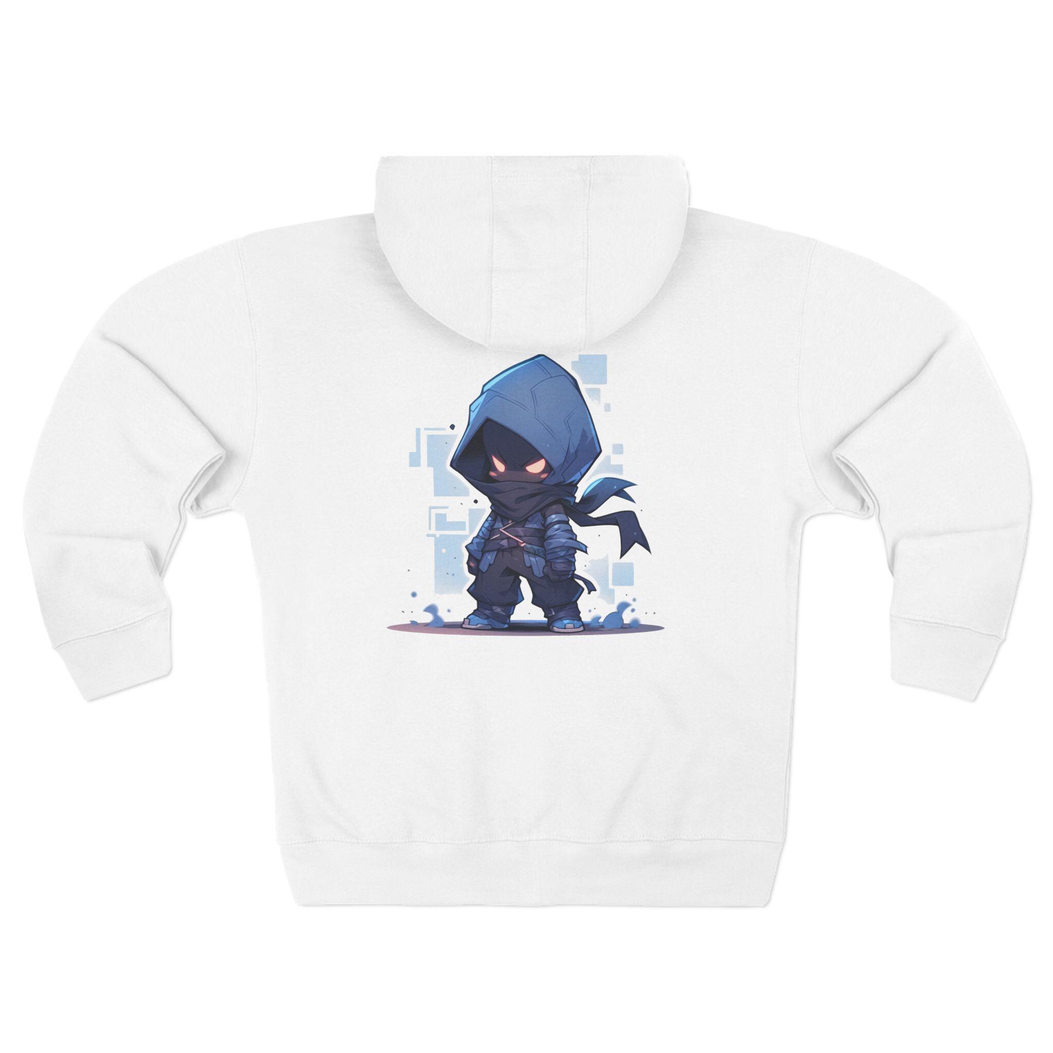 Unisex Zip-Up Hoodie with Mysterious Ninja Character, Soft Cotton, Casual Streetwear, Gaming Inspired, For All Ages