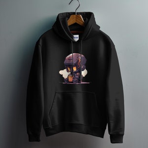 Cute Coffee Robot Hoodie, Sci-Fi Inspired Casual Wear, Unisex Robot Graphics Sweatshirt, Gift for Geeks