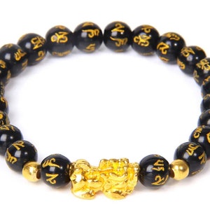 Fengshui Pixiu Obsidian Bracelet - Natural Stone Beads for Wealth and Good Luck