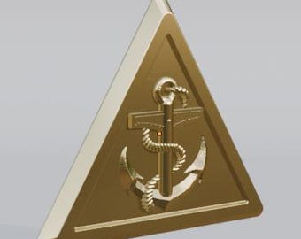 Insigne d'emblème d'ancre 3D - Conception de triangle nautique pour CNC, impression 3D et modélisation de bijoux