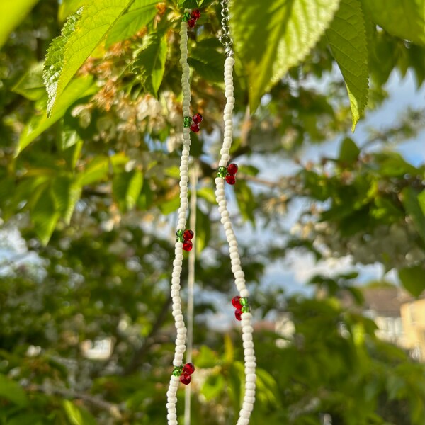 Handcrafted Cherry Boho Beaded Necklace, Artisanal Gemstone Crystal Accents, Perfect for Layering, Unique, Trendy, and Minimalist Jewellery