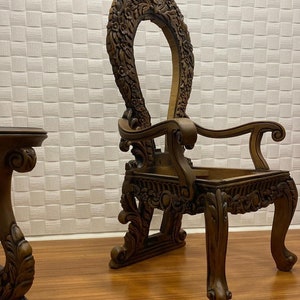 Vintage chair Midcentury desıgn chair Ottomon desıgn chair walnut chair wooden chair Rustic chair traditional chair carved chair zdjęcie 8
