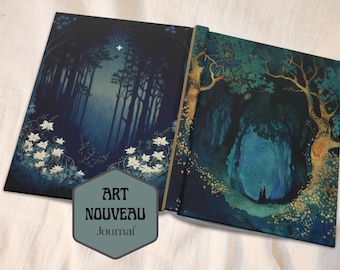 Art Nouveau Journal, Enchanted Forest Hardcover, Whimsical Notebook, Dreamy Diary, Cottagecore Journal