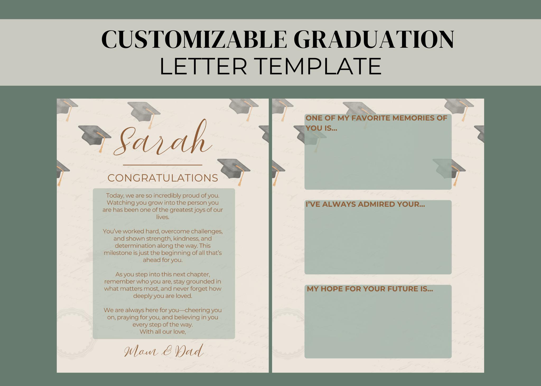 Customizable Graduation Letter Template | Senior Keepsake (digital ...