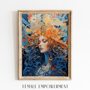 Cartel de empoderamiento femenino de la diosa, arte espiritual de la mujer, obra de arte ilustrativa, impresión de arte de fondo de pantalla - Descarga digital