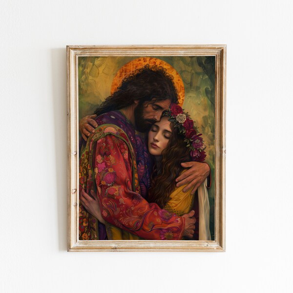 Saint Mary Magdalene and Jesus Wall Art: Divine Feminine Art, Holy Christian Gift, Easter Bible Story - Digital Download