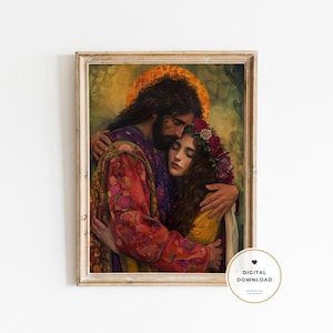 Arte mural de Santa María Magdalena y Jesús: Arte femenino divino, Santo don cristiano, Historia bíblica de Pascua - Descarga digital