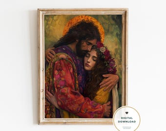 Saint Mary Magdalene and Jesus Wall Art: Divine Feminine Art, Holy Christian Gift, Easter Bible Story - Digital Download