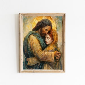Jesus and Mary Magdalene Art - Vintage Christian Art, Jesus Painting, Religious Decor, Spiritual Gift - Digital Download