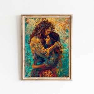Mary Magdalene Art - Van Gogh Vintage Style Embrace, Mary Magdalene in Jesus&#39; Arms Artwork, Religious Art - Digital Download