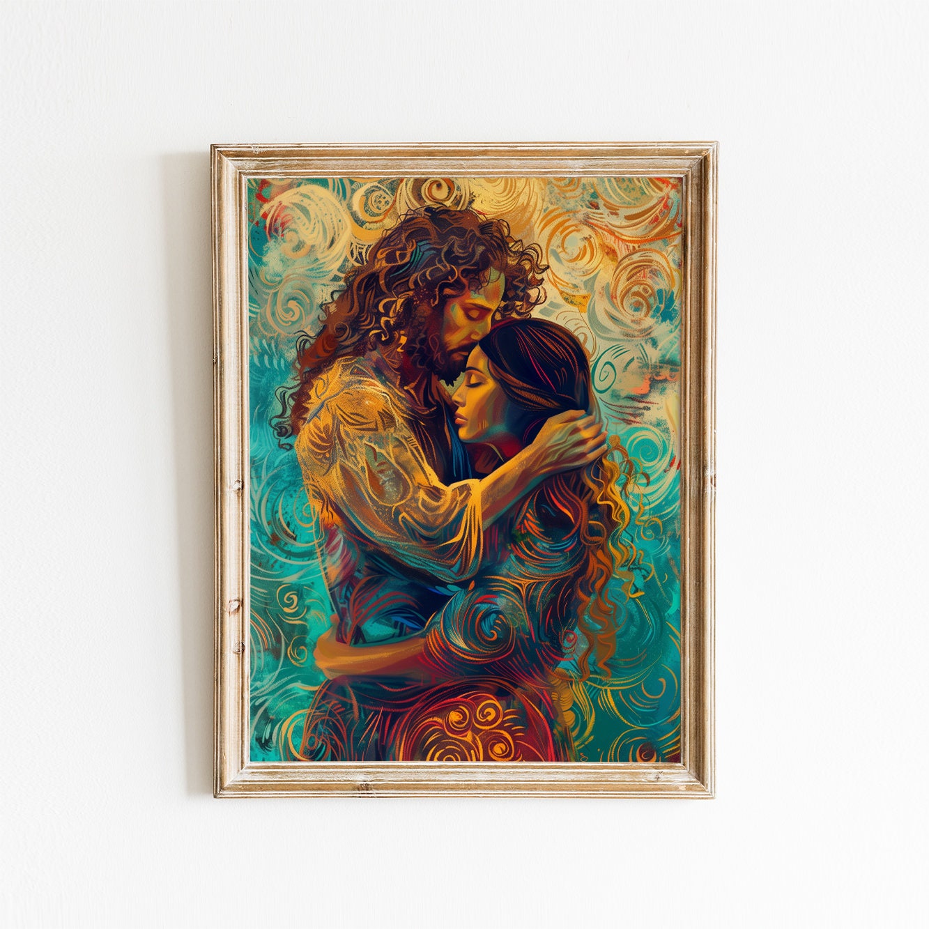 Mary Magdalene Art - Van Gogh Vintage Style Embrace, Mary Magdalene in Jesus' Arms Artwork, Religious Art - Digital Download
