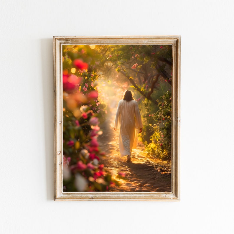 Christian Digital Art: Serene Jesus Walking Path, Reflective Digital Painting, Spiritual Decor, Religious Gift