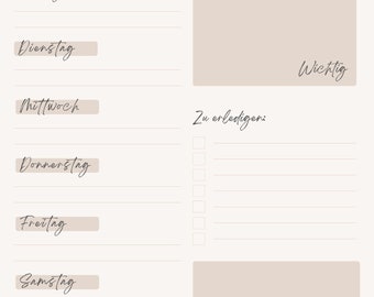 Weekly planner, weekly planner, German