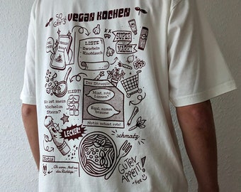 Cuisine végétalienne | T-shirt de dessin animé rétro | T-shirt unisexe | t-shirt surdimensionné