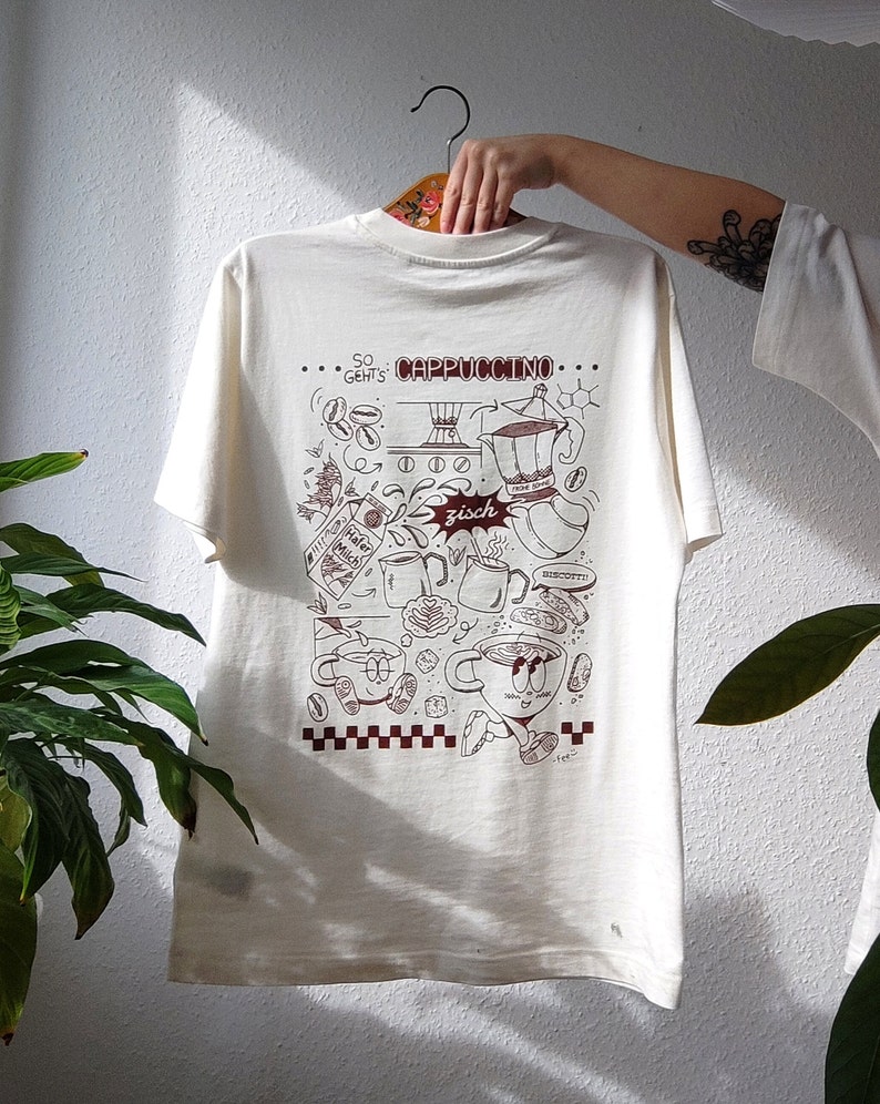 Voici comment ça marche : Cappuccino T-shirt de dessin animé rétro t-shirt unisexe t-shirt surdimensionné image 1