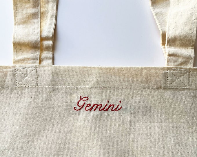 Embroidered Zodiac Sign Organic Cotton Tote Bag | Personalized Gift