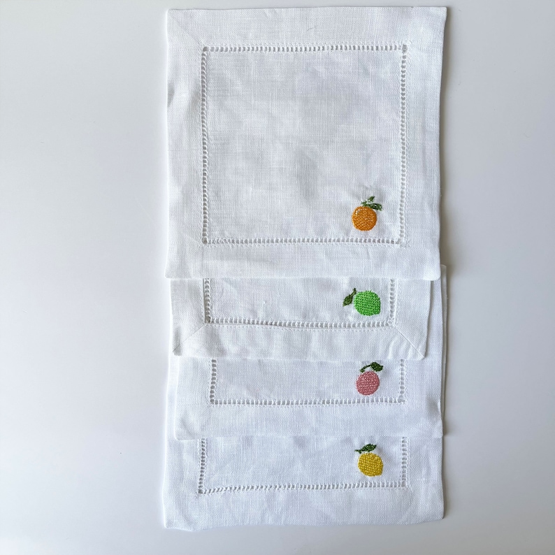 ShopKindlyMadeCo Embroidered Linen Cocktail Napkins - Thumbnail 3