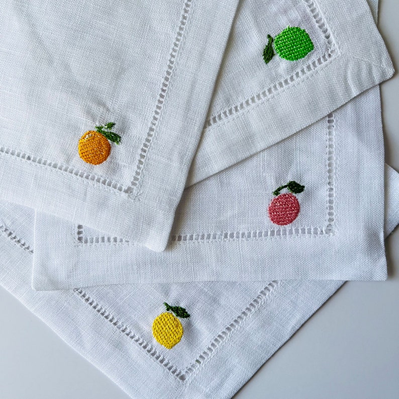 ShopKindlyMadeCo Embroidered Linen Cocktail Napkins - Thumbnail 4
