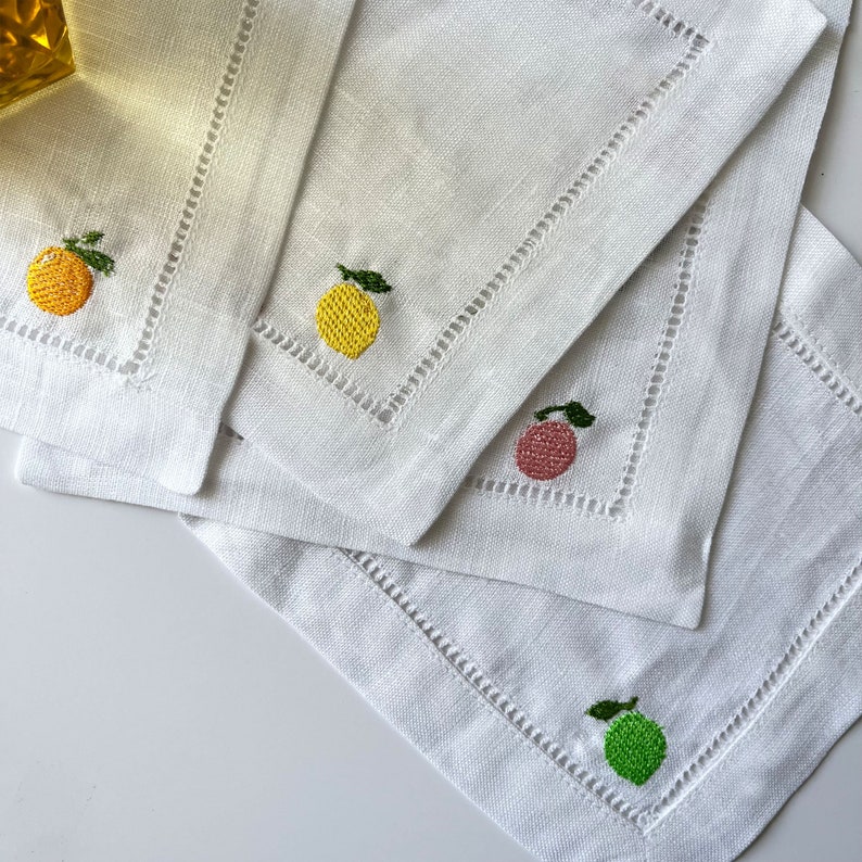 ShopKindlyMadeCo Embroidered Linen Cocktail Napkins - Thumbnail 5