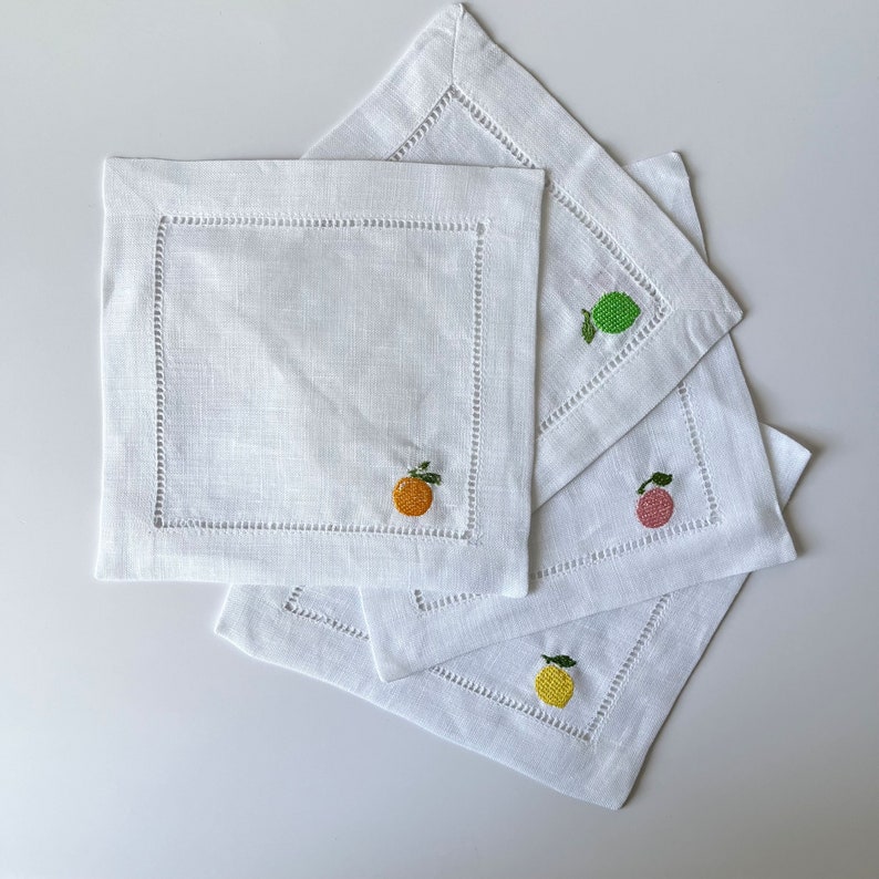 ShopKindlyMadeCo Embroidered Linen Cocktail Napkins