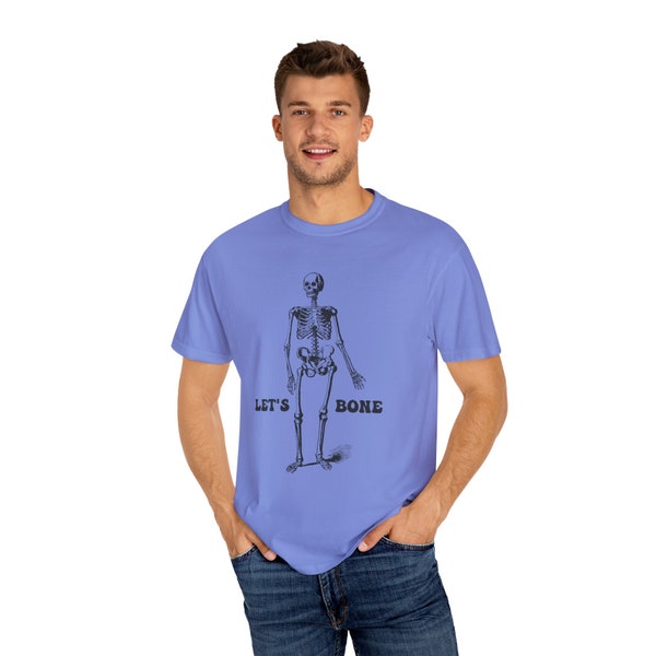 Halloween T-shirt with The Phrase "Let's Bone," Summer Attire, Stylish Halloween T-shirt, Streetwear Casual, Gift For Him