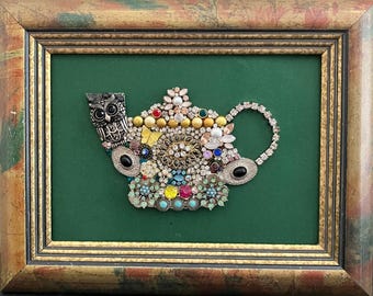 Edenton Teapot Inspired Jewelry Art, Framed Teapot Decor, Handmade gift
