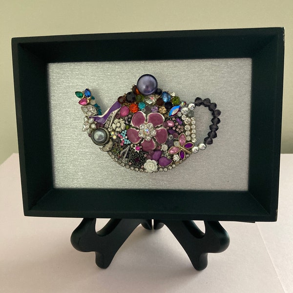 Framed Jewelry Art, Jeweled Teapots and Unique Designs,  Shabby Chic Decor, Housewarming or Hostess Gift, Mother's Day Gift, Vintage Jewelry