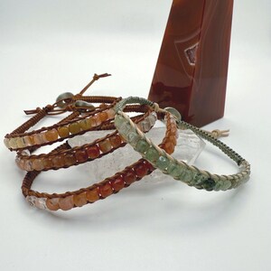 Rutilated Quartz Gemstone Bracelet | Handmade Leather Wrap Bracelet | Multiple Natural Colors | Jewelry Gift | Minimalist | Bracelet Stacks