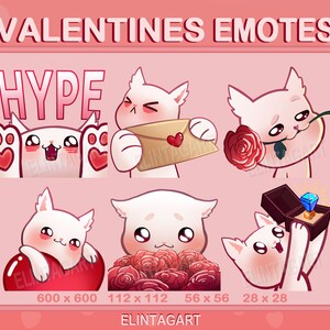 Valentines day cat emote pack | Twitch | Discord | YouTube | kawaii chibi neko emoji Emotes
