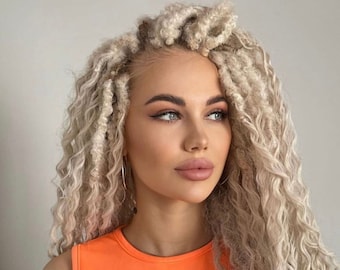Blond Curly Synthetic Dreadlocks Curly DE dreads Boho double ended dreadlocks  Crochet Double Ended Dreads DE dreads Crochet full set dreads