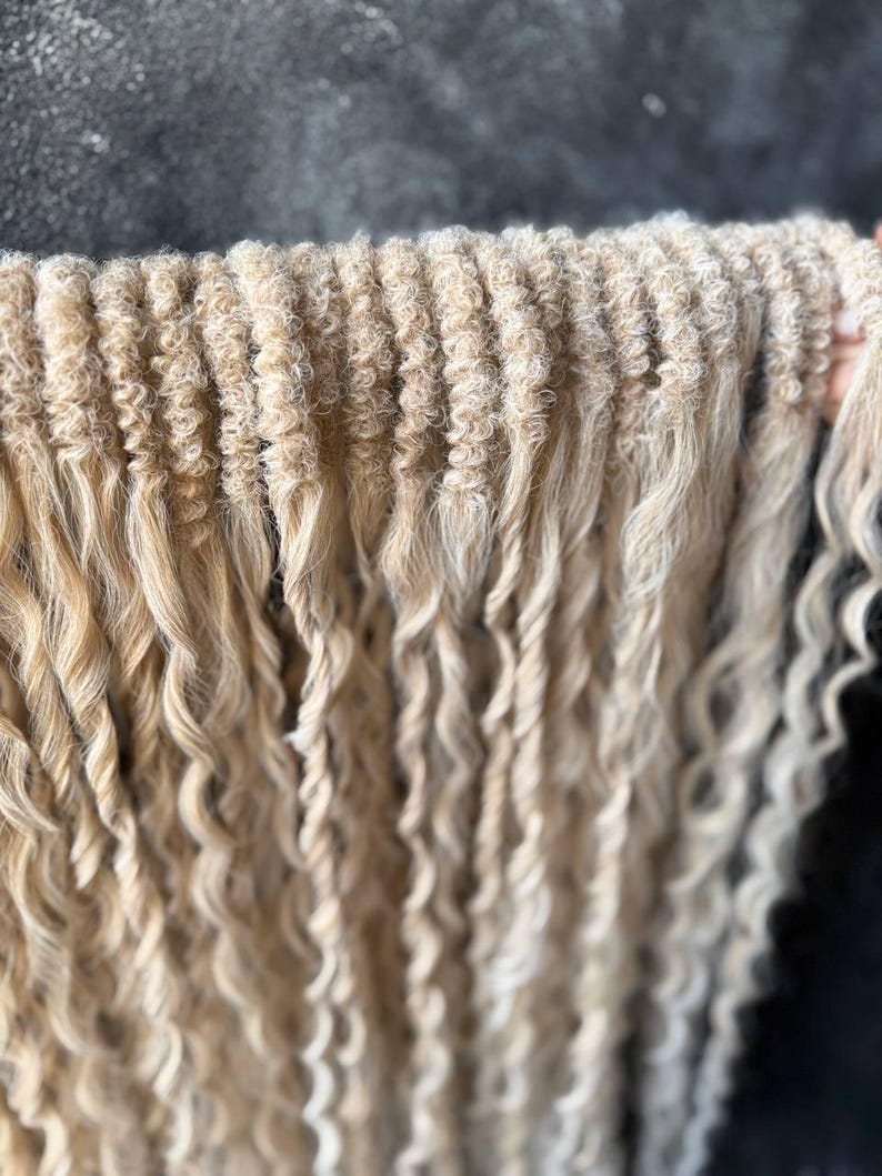Blond Curly Synthetic Dreadlocks Curly DE dreads Boho double ended dreadlocks Crochet Double Ended Dreads DE dreads Crochet full set dreads image 10
