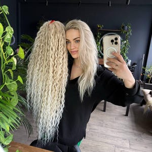 Blond Curly Synthetic Dreadlocks Curly DE dreads Boho double ended dreadlocks Crochet Double Ended Dreads DE dreads Crochet full set dreads image 9