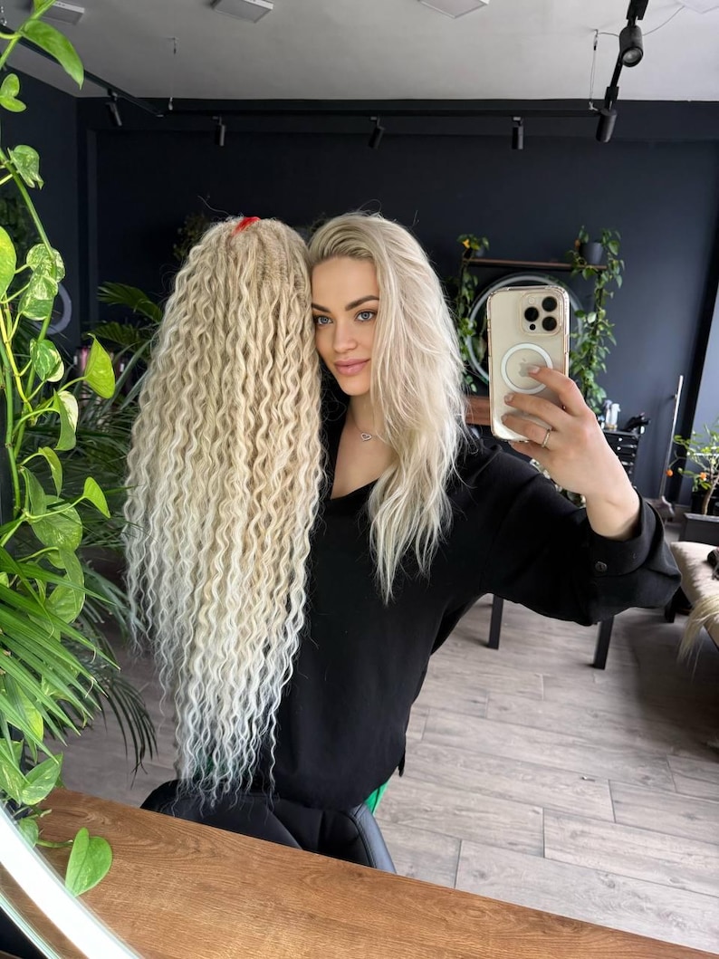 Blond Curly Synthetic Dreadlocks Curly DE dreads Boho double ended dreadlocks Crochet Double Ended Dreads DE dreads Crochet full set dreads image 9