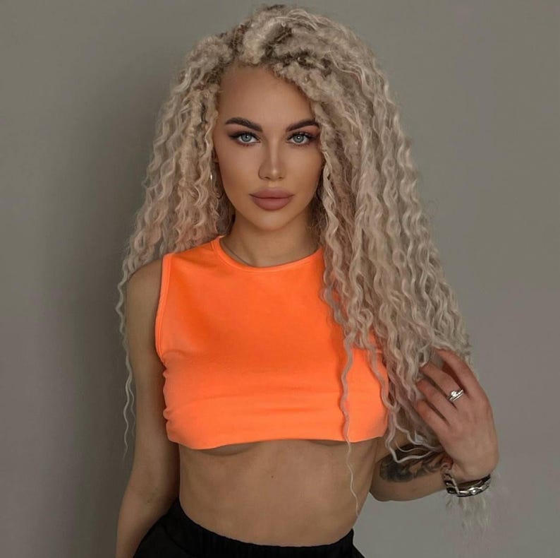 Blond Curly Synthetic Dreadlocks Curly DE dreads Boho double ended dreadlocks Crochet Double Ended Dreads DE dreads Crochet full set dreads image 4