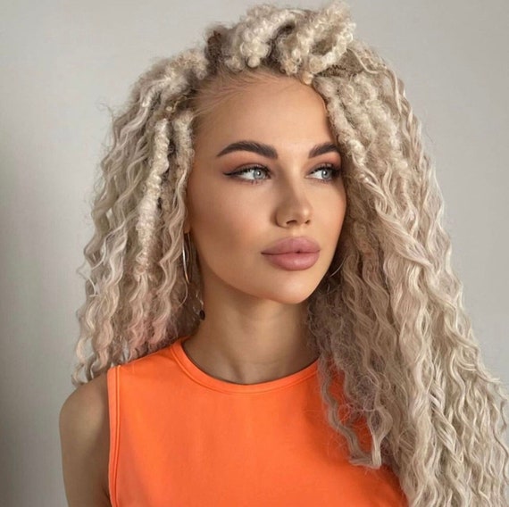 Blond Curly Synthetic Dreadlocks Curly DE dreads Boho double ended dreadlocks  Crochet Double Ended Dreads DE dreads Crochet full set dreads