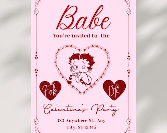Cute Vintage Betty Boop Valentine/ Galentine Party Invite | Digital Print