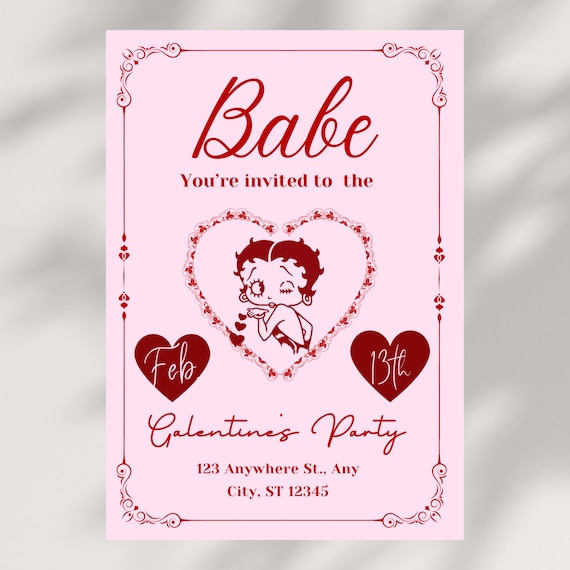 Cute Vintage Betty Boop Valentine/ Galentine Party Invite | Digital Print