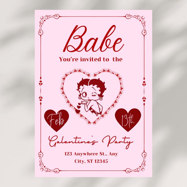 Cute Vintage Betty Boop Valentine/ Galentine Party Invite and Games Bundle | Digital Printable Games