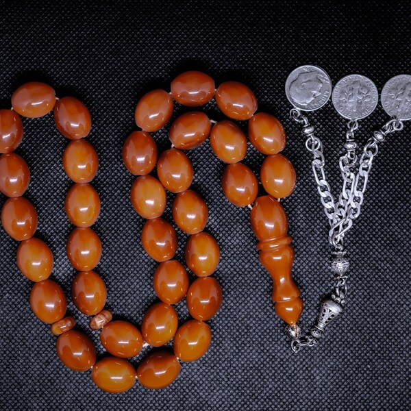 Natural Amber Faturan Bakelite Islamic Prayers 33 Misbaha Tesbih Tasbih Misbah