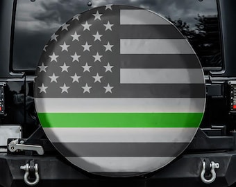 All American - Military Green Memorial Spare Tire Cover, No Camera Hole, For Jeep, For Bronco, For FJ Cruiser, For Camper, For RV, For SUV