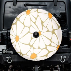 Boho Daisy Flowers Spare Tire Cover, With Camera Hole, For Jeep, For Bronco, For FJ Cruiser, For Camper, For RV, For SUV, For Her
