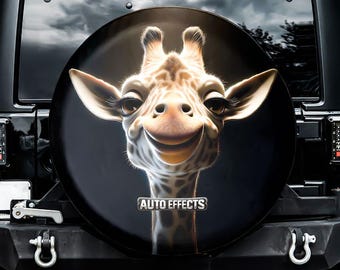 Funny Jungle Animals Smiling Giraffe Spare Tire Cover, No Camera Hole, For Jeep, For Bronco, For Camper, For RV, For SUV