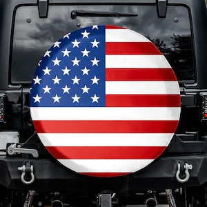 All American Spare Tire Cover, No Camera Hole, For Jeep, For Bronco, For Camper, For RV, For SUV, USA, Flag